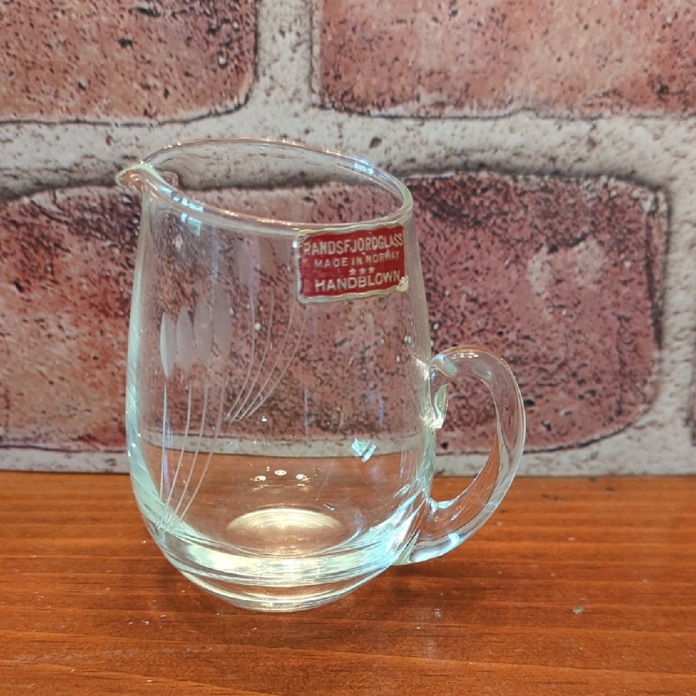 Handblown Clear Etched Glass Creamer By Randsfjord Norway